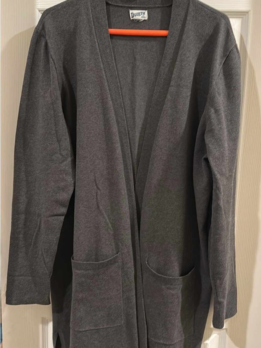 Duluth Trading Co Charcoal Open-Front Pocket Cardigan